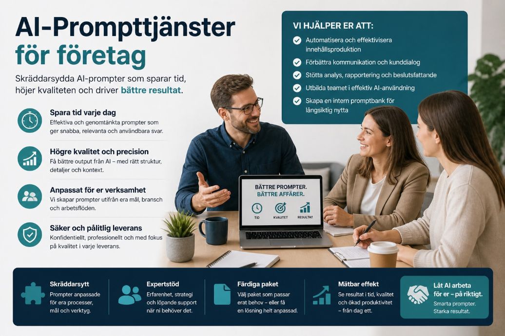 AI-prompttjänster för företag – priser, paket och verklighet (2026 guide)