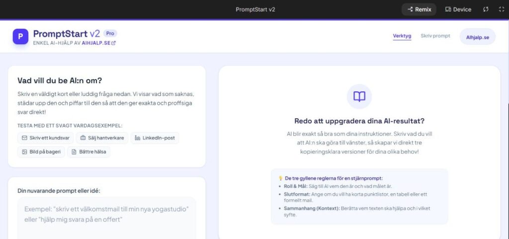 PromptStart v2 Promptverktyg
